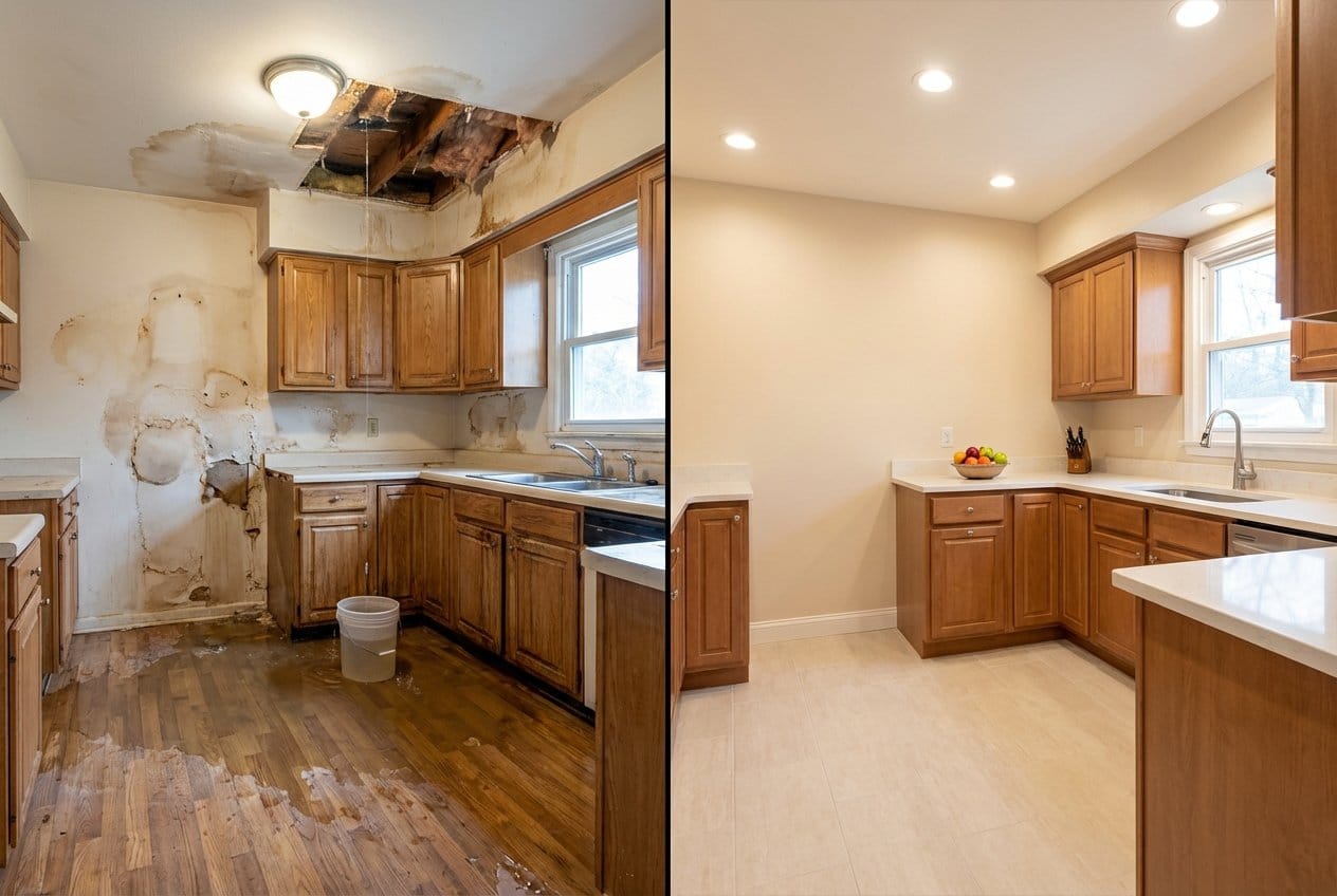Water Damage Restoration restoration — home kitchen of colonial residence in Franklin Lakes, NJ