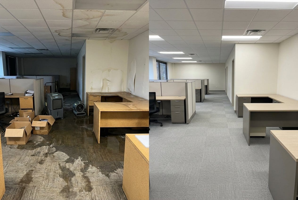 Emergency Water Removal restoration — commercial office space of Tudor home in Franklin Lakes, NJ