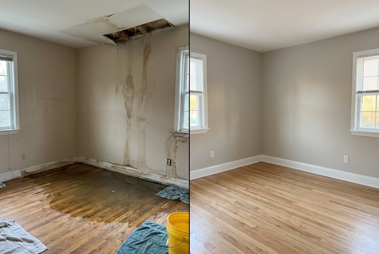 Franklin Lakes Water Damage Restoration bedroom restoration before and after in Franklin Lakes