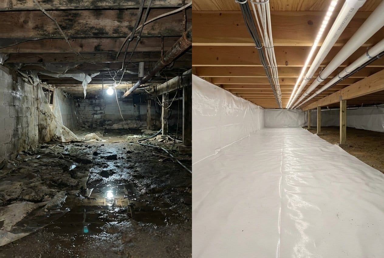 Franklin Lakes Water Damage Restoration crawl space restoration before and after in Franklin Lakes
